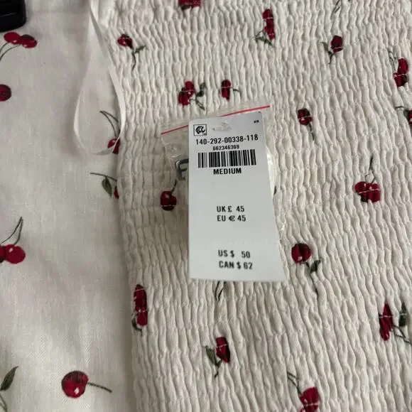 NWT Abercrombie & Fitch Strapless Cropped Tailored Vest Top Cherry Print M - Picture 5 of 9